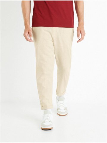 Béžové pánské kalhoty s příměsí lnu Celio Dolinco