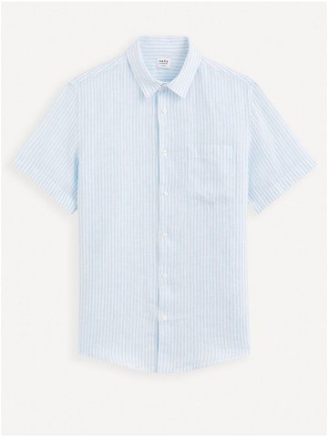 Světle modrá pánská proužkovaná lněná košile Celio Damarlin