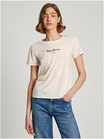 Žluto-bílé dámské pruhované tričko Pepe Jeans