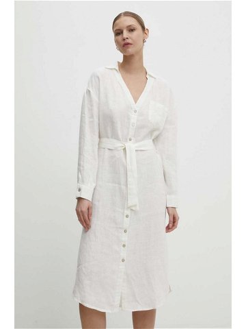 Šaty lněné Answear Lab bílá barva midi