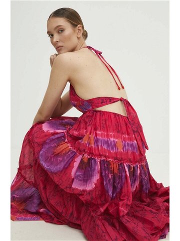 Bavlněné šaty Answear Lab růžová barva maxi