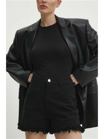 Džínové šortky Answear Lab dámské černá barva hladké high waist