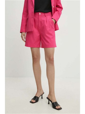 Lněné šortky Answear Lab růžová barva high waist