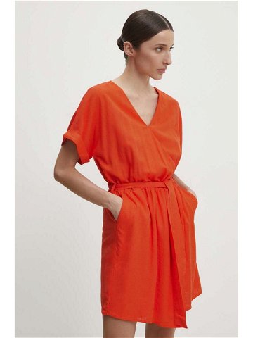 Lněné šaty Answear Lab oranžová barva mini