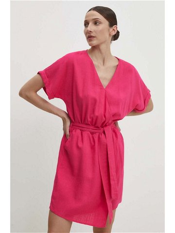 Lněné šaty Answear Lab růžová barva mini