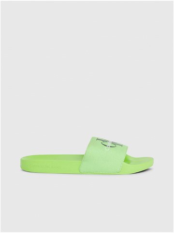 Neonově zelené pánské pantofle Calvin Klein Slide Monogram