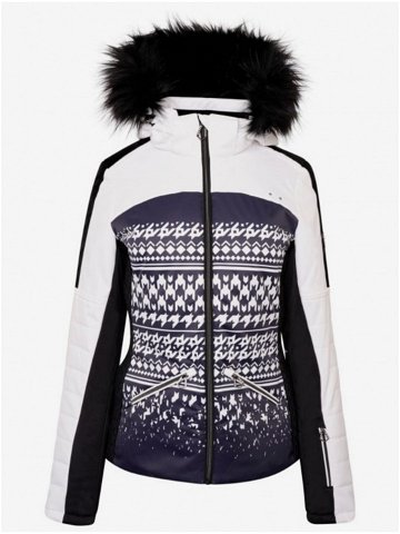 Bílo-černá dámská vzorovaná lyžařská bunda s kapucí a umělým kožíškem Dare 2B Prestige