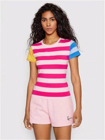 Karl Kani T-Shirt Small Signature Block Stripe 6130386 Růžová Slim Fit