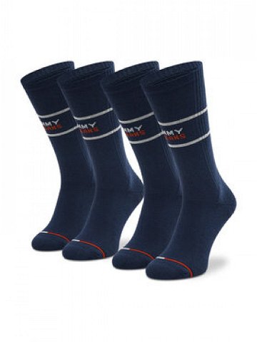 Tommy Hilfiger Sada 2 párů pánských vysokých ponožek 701218704 Tmavomodrá