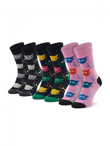 Happy Socks Sada 3 párů vysokých ponožek unisex XMJA08-0150 Černá