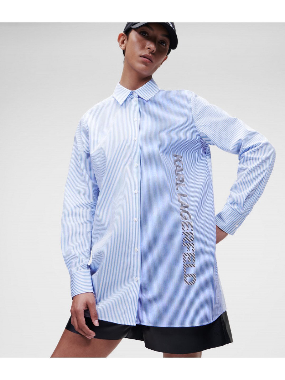 Košile karl lagerfeld stripe poplin shirt w logo modrá 40