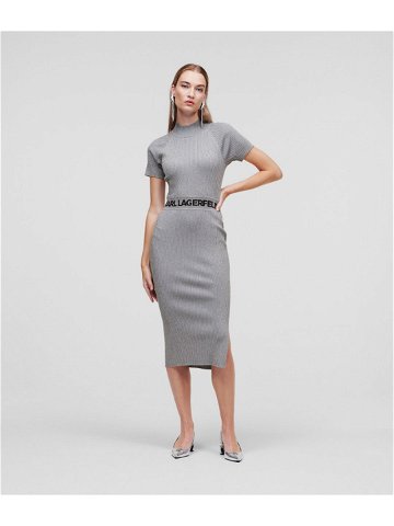 Šaty karl lagerfeld lurex sslv knit dress w logo šedá s