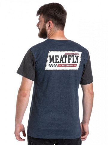 Meatfly pánské tričko Racing Navy Heather Charcoal Heather Modrá Velikost XXL