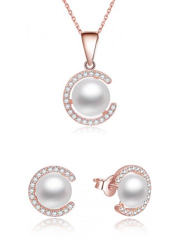 Beneto Pozlacená souprava šperků ze stříbra s pravými perlami AGSET285P-ROSE náhrdelník náušnice