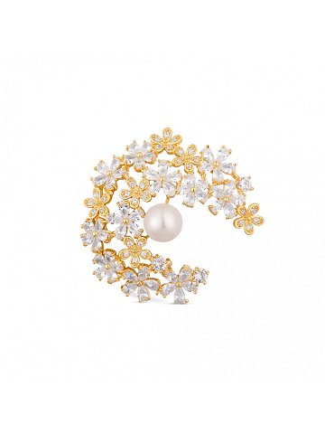 JwL Luxury Pearls Třpytivá pozlacená brož 2v1 s pravou perlou a krystaly JL0730