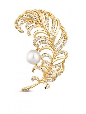 JwL Luxury Pearls Krásná pozlacená brož ve tvaru peříčka JL0731