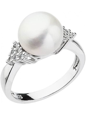 Evolution Group Stříbrný prsten s bílou říční perlou a zirkony 25002 1 58 mm
