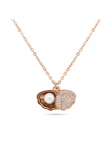 Brilio Silver Originální bronzový náhrdelník s perlou Lastura NCL21R řetízek 2x přívěsek