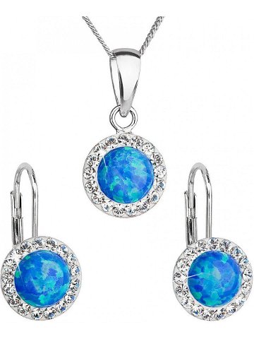 Evolution Group Třpytivá souprava šperků s krystaly Preciosa 39160 1 & blue s opal náušnice řetízek přívěsek