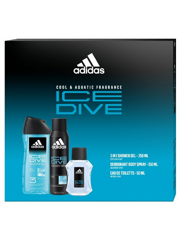 Adidas Ice Dive – toaletní voda s rozprašovačem 50 ml sprchový gel 250 ml deodorant ve spreji 150 ml