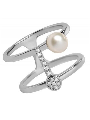 Silver Cat Stylový stříbrný prsten se zirkony a perlou SC336 54 mm