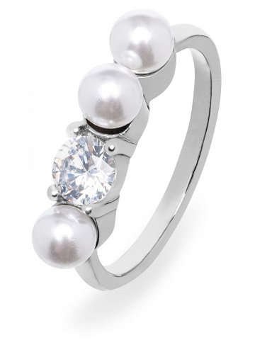 Troli Elegantní ocelový prsten se zirkonem a perlami VEDR0341S 52 mm