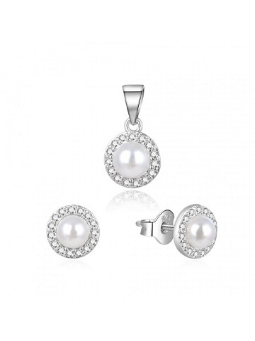 Beneto Půvabná stříbrná souprava šperků s pravými perlami AGSET270PL přívěsek náušnice