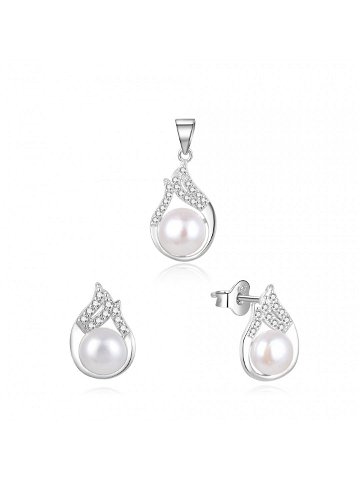 Beneto Elegantní stříbrná souprava šperků s pravými perlami AGSET220PL přívěsek náušnice