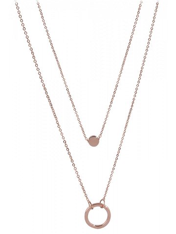 Troli Dvojitý náhrdelník s kroužkovými přívěsky z růžově pozlacené oceli