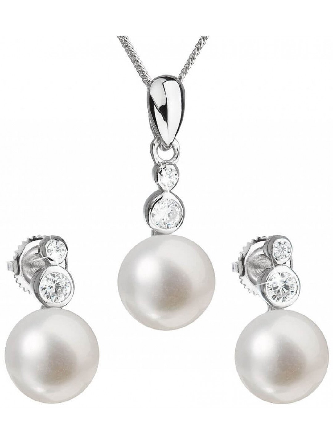 Evolution Group Souprava stříbrných šperků s pravými perlami Pavona 29035 1 náušnice řetízek přívěsek