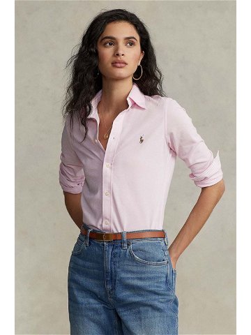 Bavlněná košile Polo Ralph Lauren růžová barva slim s klasickým límcem 211664427002