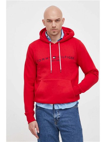 Mikina Tommy Hilfiger pánská červená barva s kapucí s aplikací