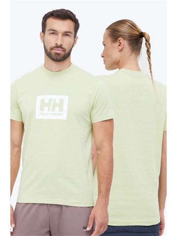 Bavlněné tričko Helly Hansen zelená barva s potiskem 53285-096