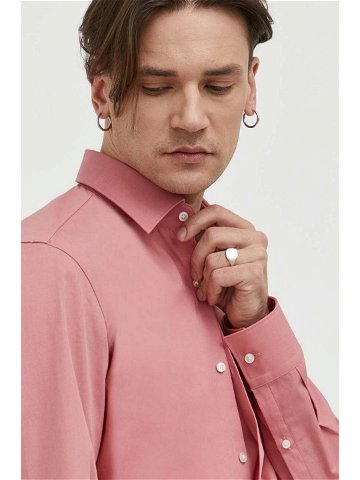 Košile HUGO pánská růžová barva slim s klasickým límcem 50289499