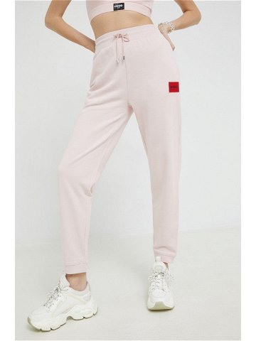 Kalhoty HUGO dámské růžová barva hladké 50455983