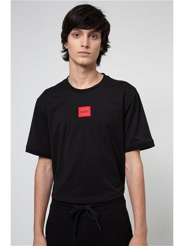 Bavlněné tričko HUGO černá barva s potiskem 50447978