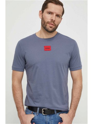 Bavlněné tričko HUGO tmavomodrá barva s potiskem 50447978