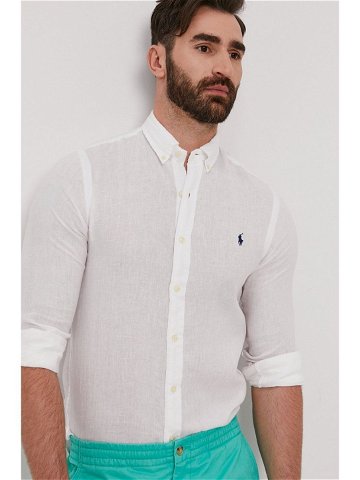 Košile Polo Ralph Lauren pánská bílá barva slim s límečkem button-down 710829443002