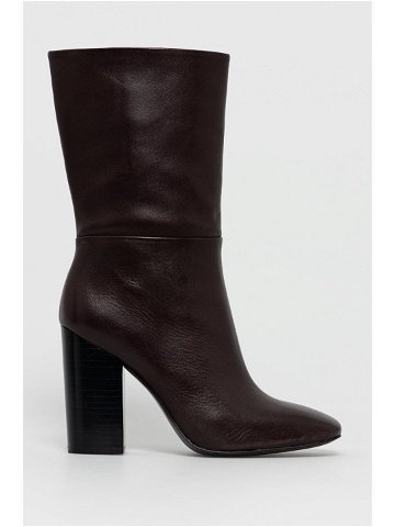 Kožené kotníkové boty Calvin Klein dámské hnědá barva na podpatku