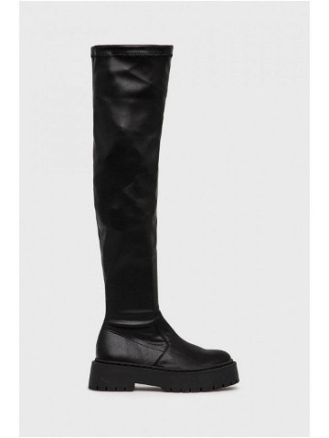Kožené kozačky Steve Madden dámské černá barva na plochém podpatku