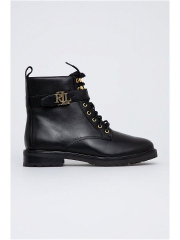 Kožené kotníkové boty Lauren Ralph Lauren Elridge dámské černá barva na plochém podpatku 802838413001