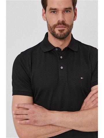 Polo tričko Tommy Hilfiger pánské černá barva hladké MW0MW17771