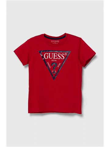 Dětské bavlněné tričko Guess červená barva s potiskem