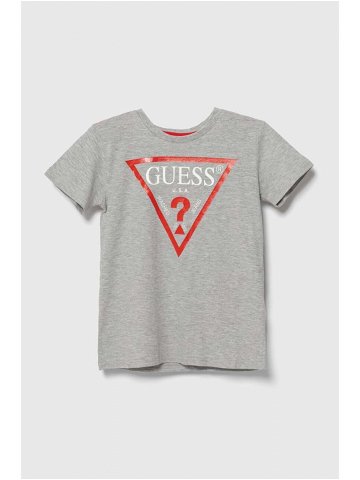 Dětské bavlněné tričko Guess šedá barva s potiskem