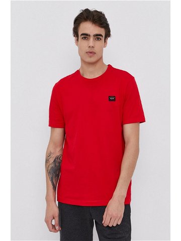 Bavlněné tričko Paul & Shark červená barva hladké