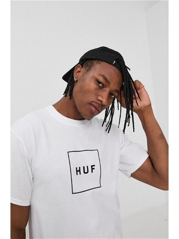 Bavlněné tričko HUF bílá barva s potiskem