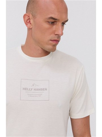Tričko Helly Hansen krémová barva s potiskem