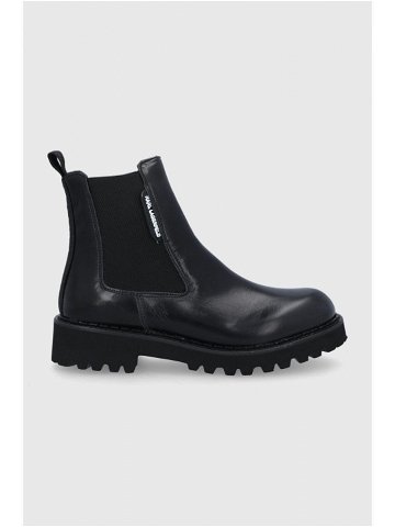 Kožené kotníkové boty Karl Lagerfeld dámské černá barva na plochém podpatku