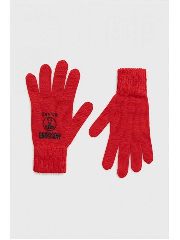 Vlněné rukavice Moschino dámské červená barva