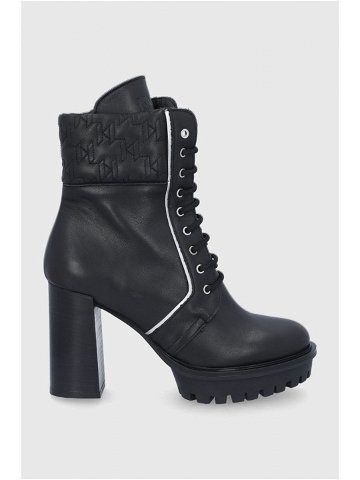 Kožené kotníkové boty Karl Lagerfeld Voyage IV dámské černá barva na podpatku